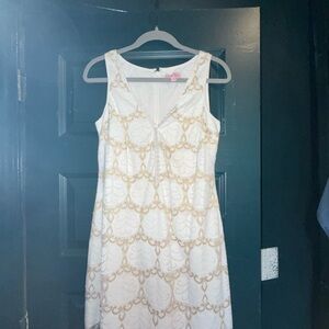 Lilly Pulitzer White and Gold Midi Dress